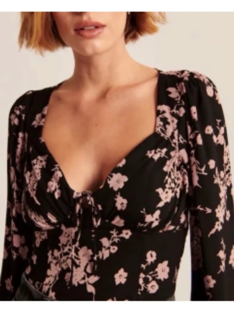 Abercrombie & Fitch Black Top with Blush Floral Pattern Size S